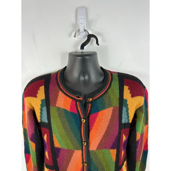 Perez Baby Alpaca Knit Cardigan Colorblock Size Large Hand Knit Colorful Artsy - Picture 7 of 11